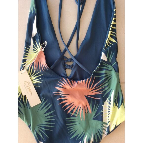 B. Swim One Piece Swimsuit Lush Coastal Floral Palm Cheeky Swimwear - Picture 6 of 8